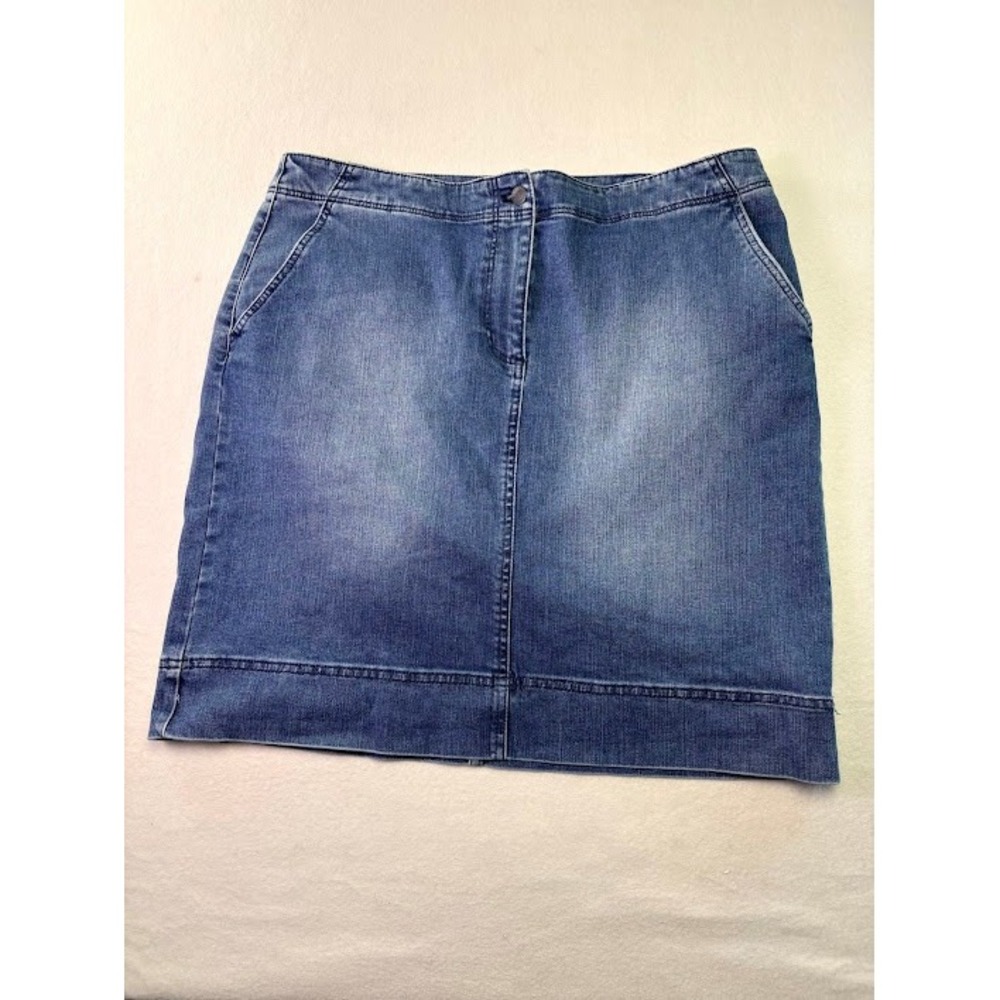 Talbots Denim Mini Skirt Womens 14 Blue Medium Wash Stretch Pockets